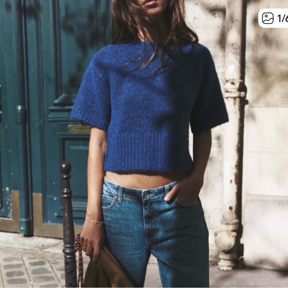 Zara Boxy Short Sleeve Crewneck Sweater in Cobalt Blue
Large - Picture 1 of 11